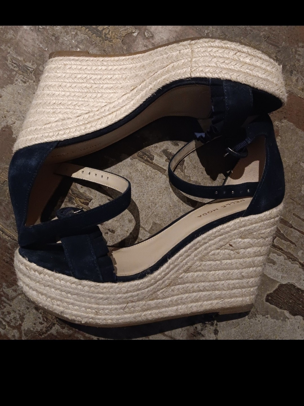 Nude by Nature BLACK Rope-Wrapped Wedge Sandals Ankle Strap 9.5